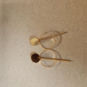 Modern Geometric Gold Tone Dangle Hoop Bar Earrings​